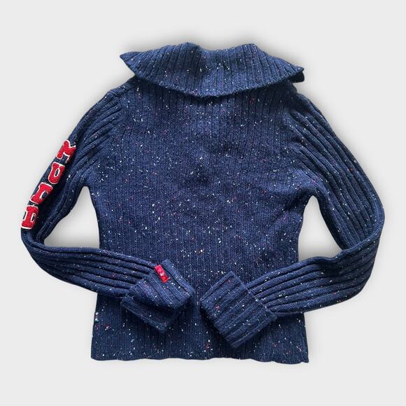 Vintage Y2K Mudd Ribbed Sweater Juniors sz M Navy Blue V-neck Pullover Preppy - Picture 2 of 8